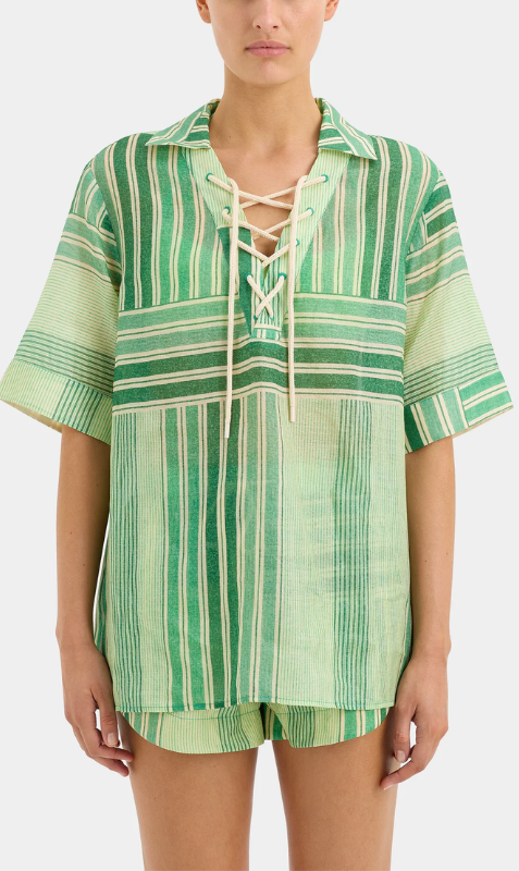 SIR The Label | Marisol Corded Shirt - Green Patchwork Stripe