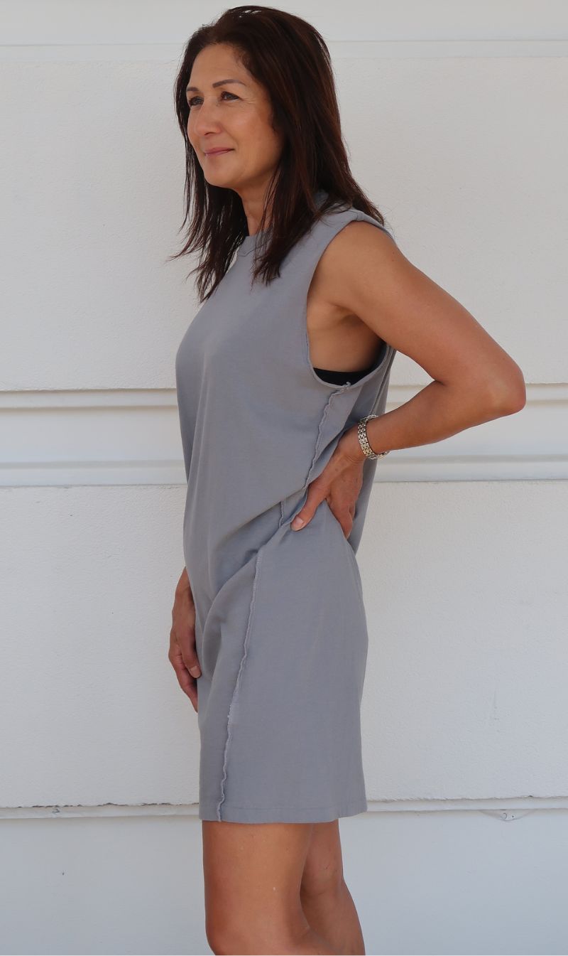 Bassike Slouch Reverse Tank Dress Dove Grey Sisters Co