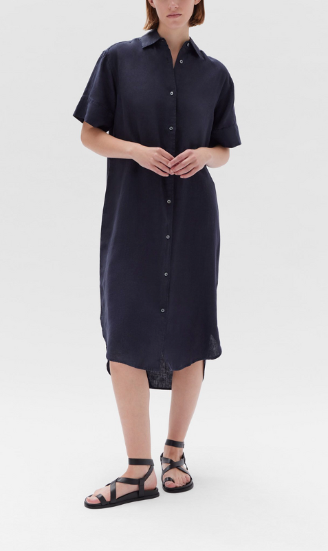 Assembly Label Linen Shirt Dress True Navy Sisters Co