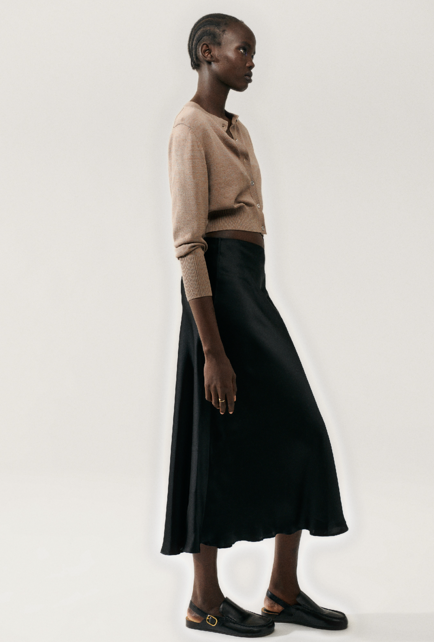 Silk Laundry Long Bias Cut Skirt Black Satin Sisters Co