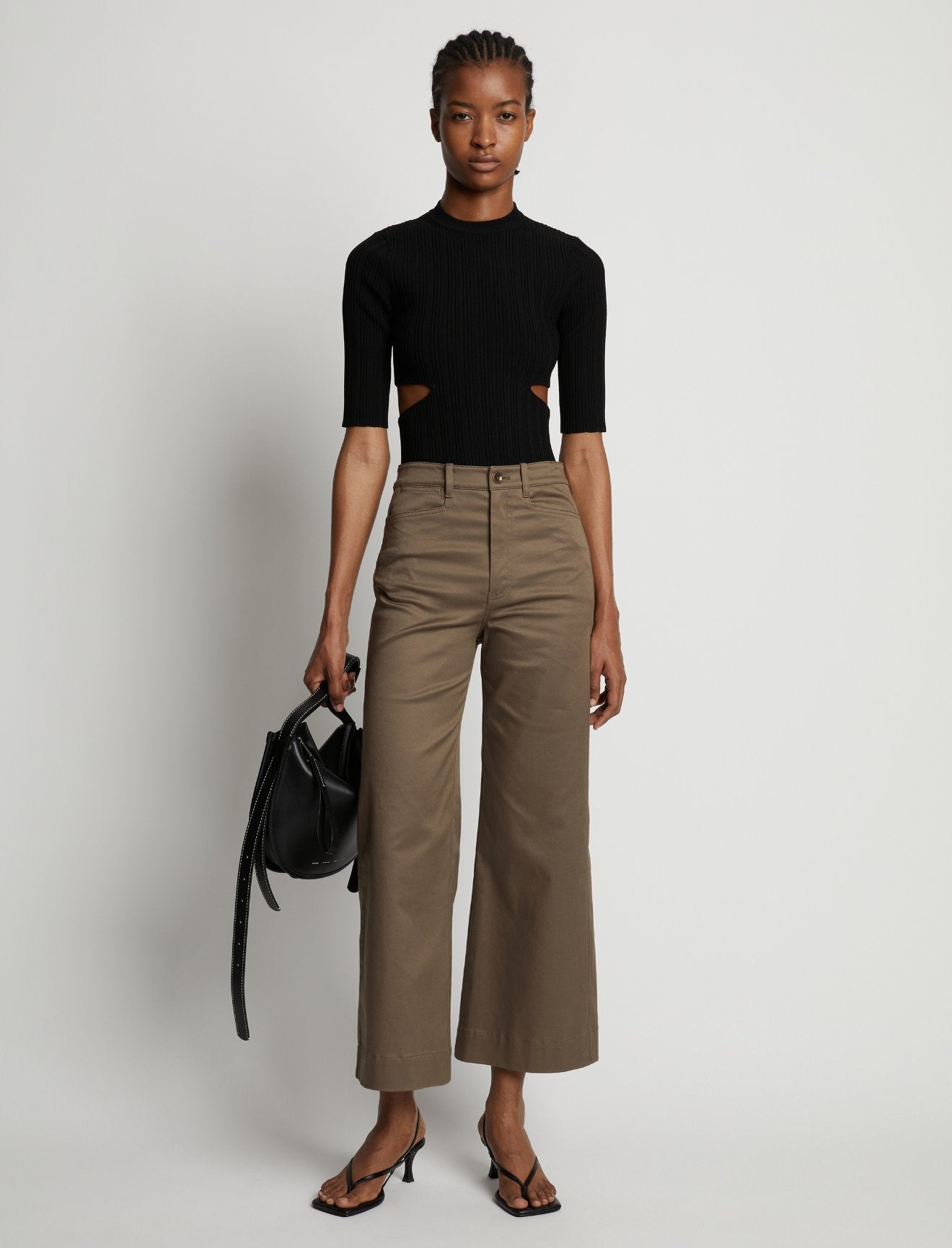 Proenza Schouler White Label Rib Knit Cut Out Sweater Black