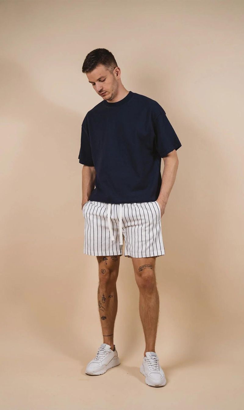 Kore Studios | Amalfi Linen Short - White Stripe