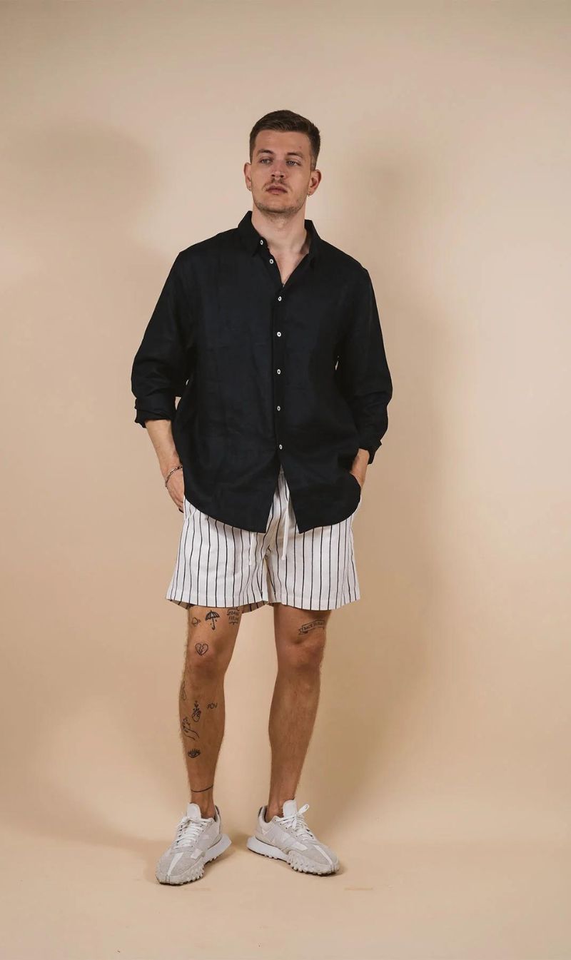 Kore Studios | Amalfi Long Sleeve Linen Shirt - Ashphalt