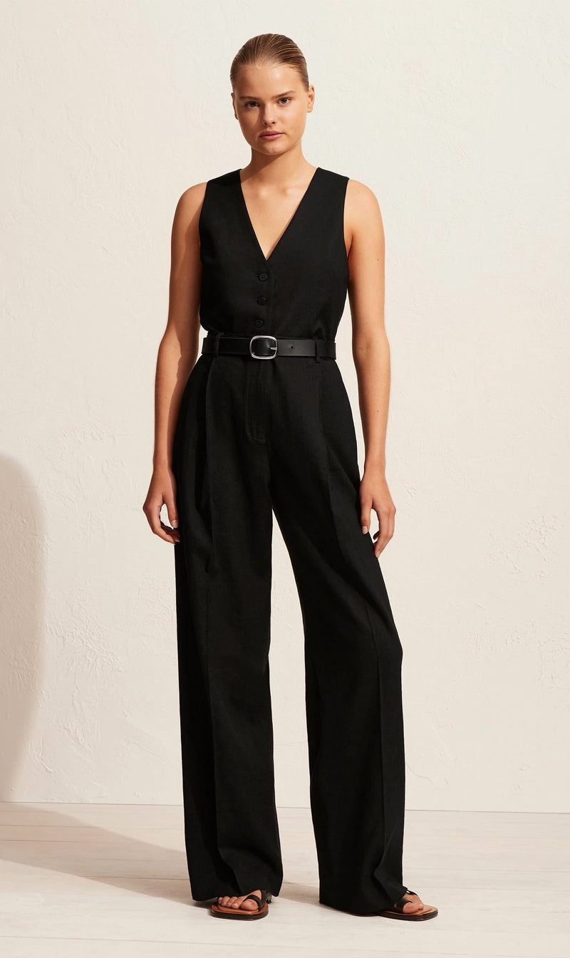 Matteau | Linen Pleat Trouser - Black