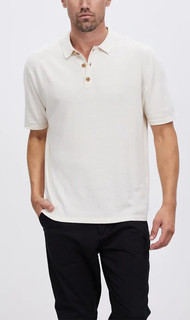 Assembly Label | Oscar Short Sleeve Knit Polo - Cream