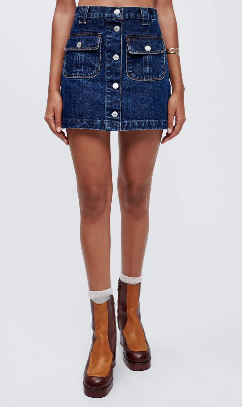 RE DONE 70s Button Front Mini Skirt Hertrinse Sisters Co