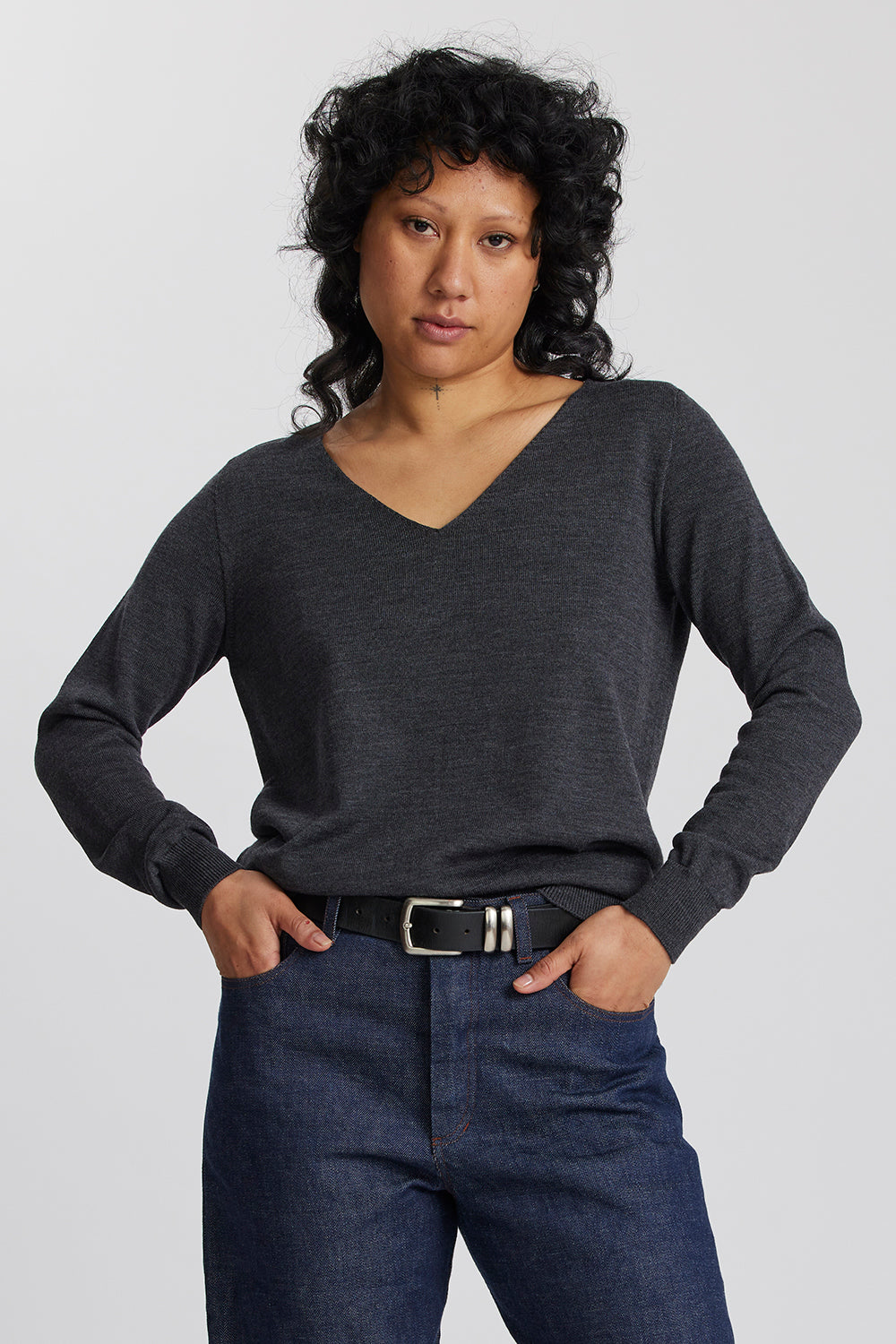 Standard Issue | Merino V Neck Slouchy - Gunmetal