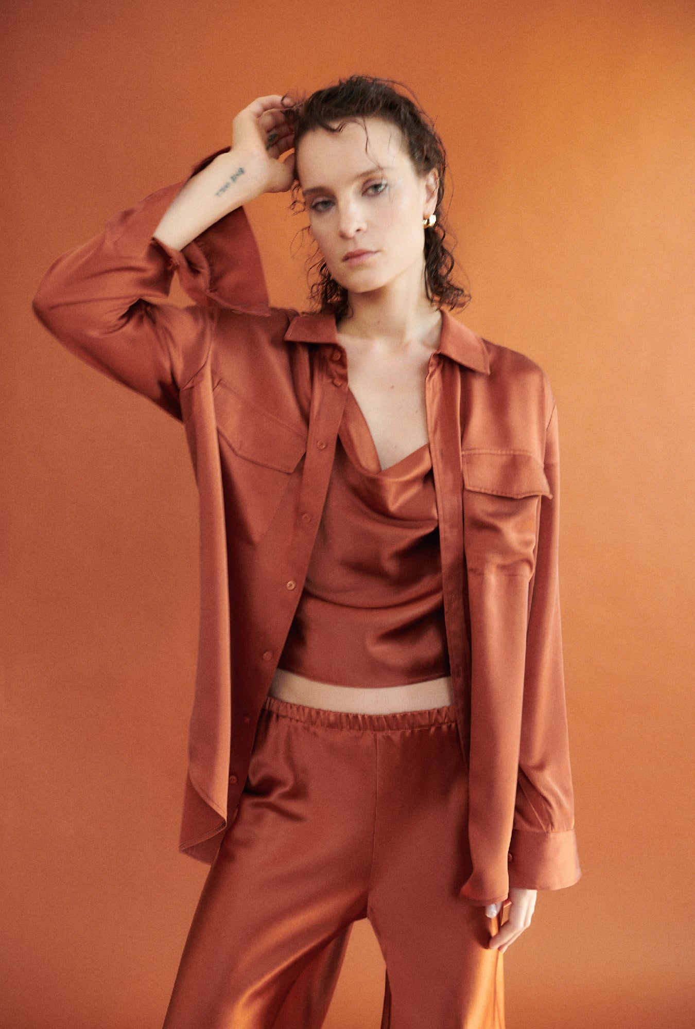 Silk Laundry Boyfriend Shirt Umber Sisters Co