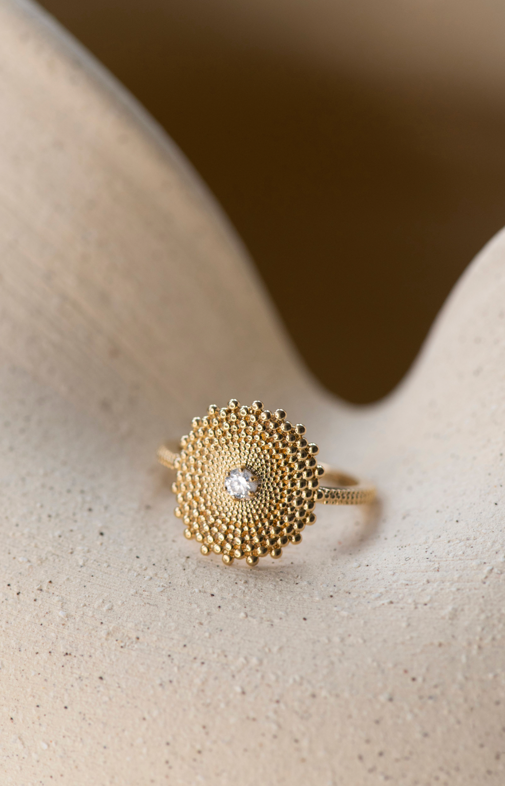 Zoe & Morgan | Helios Ring - 22k Gold Plate With White Zircon