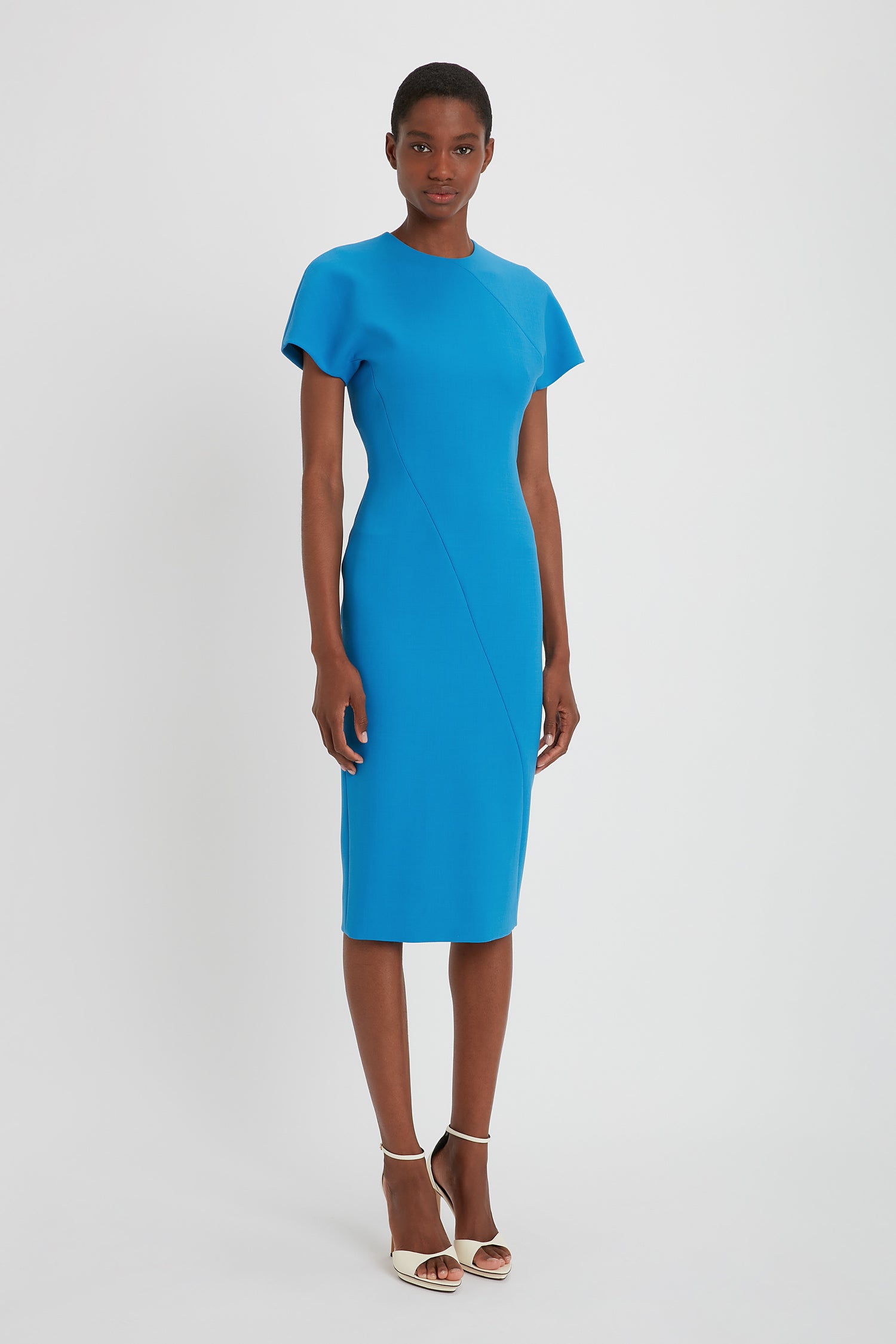 Victoria Beckham Spiral Seam T.Shirt Fitted Dress Sky Blue