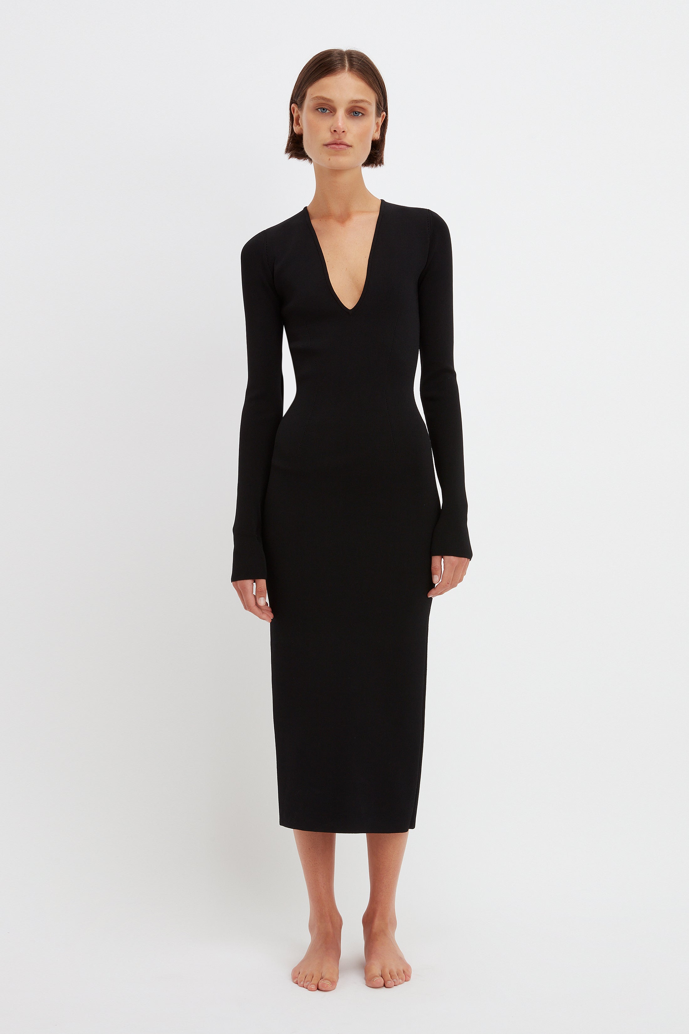 Deep v clearance neck midi dress