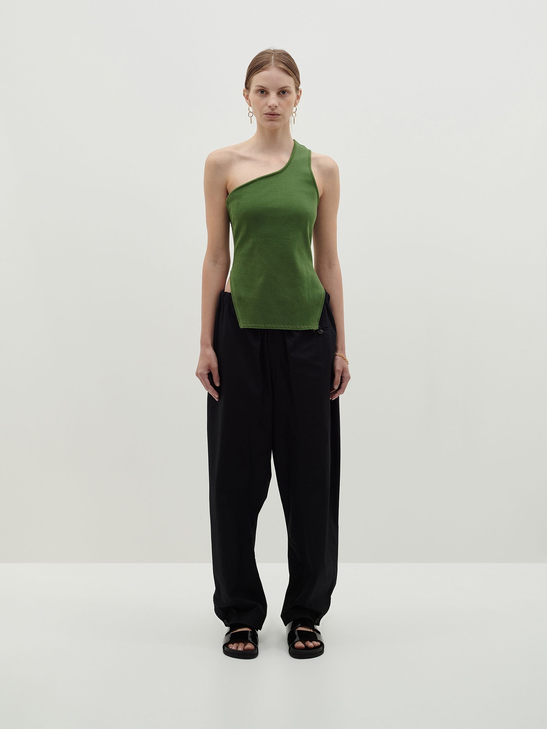 Bassike | Open Back One Shoulder Tank - Basil