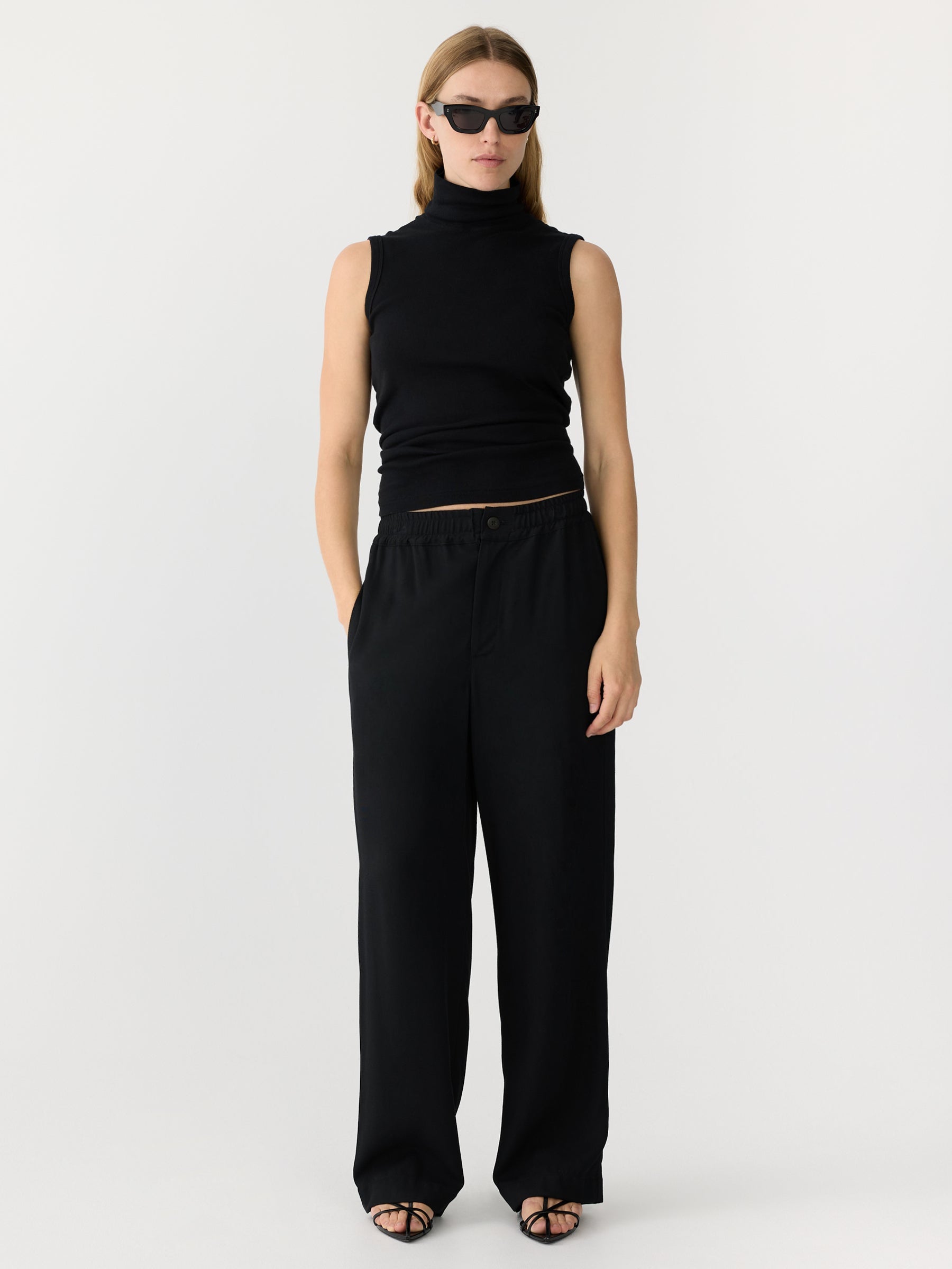 Bassike | Viscose Twill Straight Pant - Black