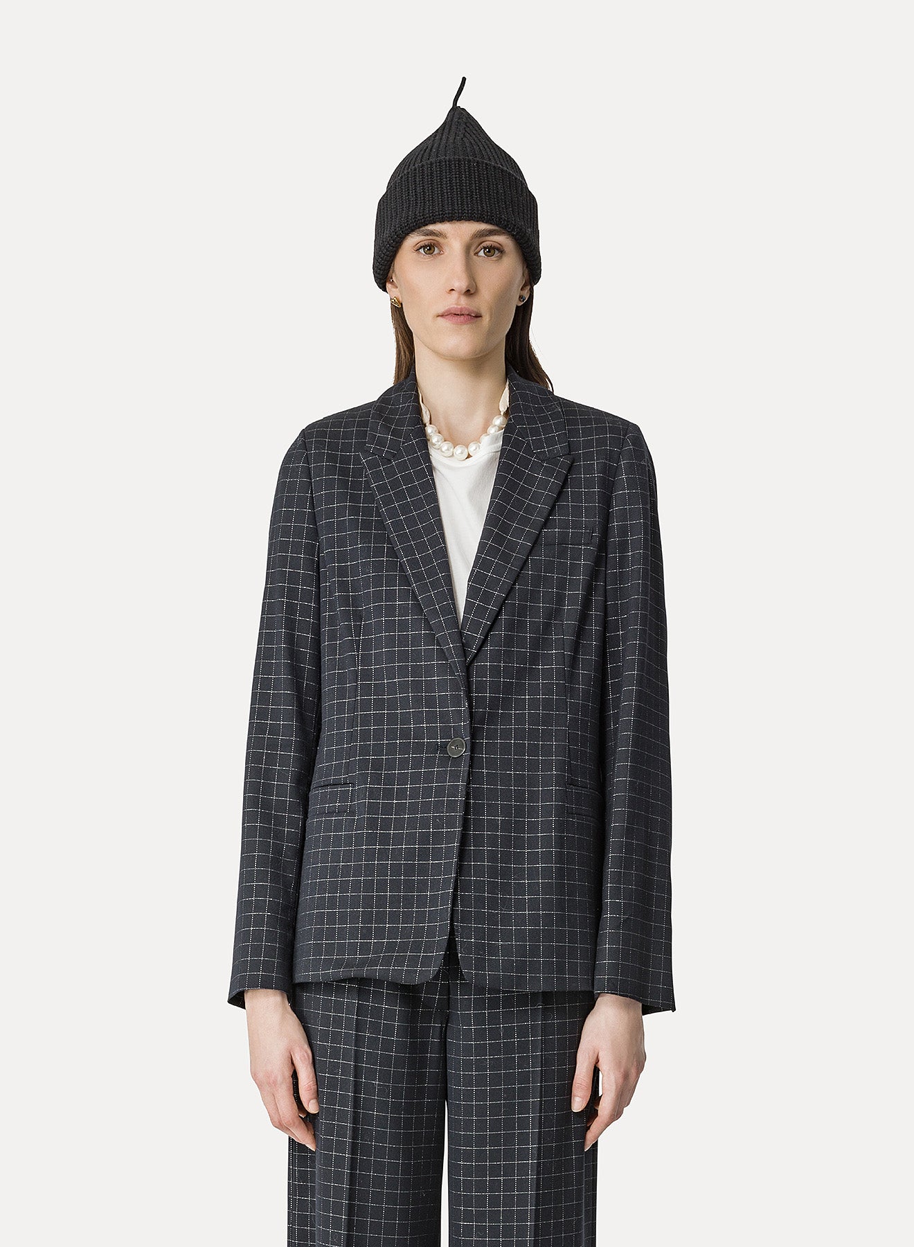 Forte Forte | Batavia Silver Check Boxy Jacket - Nero