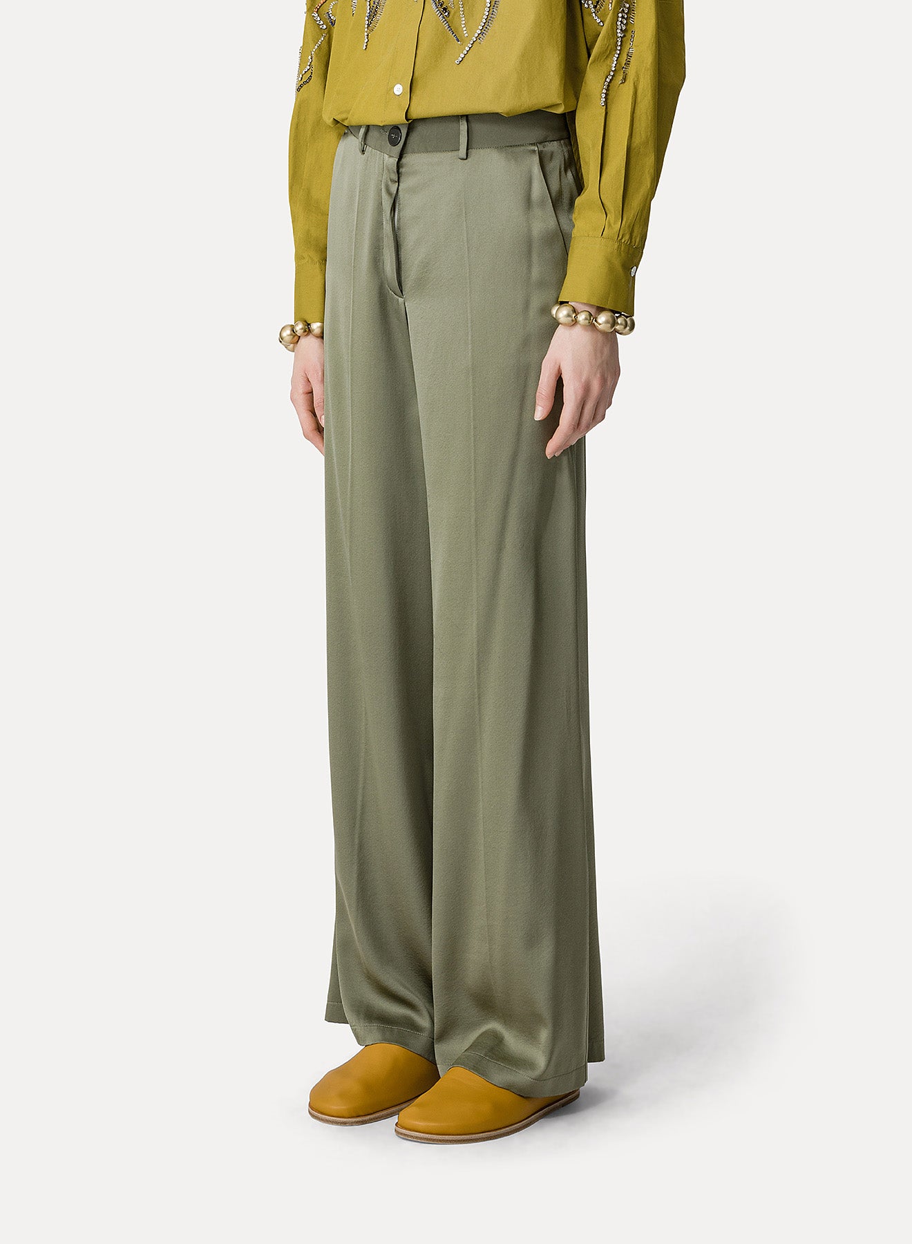 Forte Forte | Stretch Heavy Satin Silk Sartorial Pants - Olive