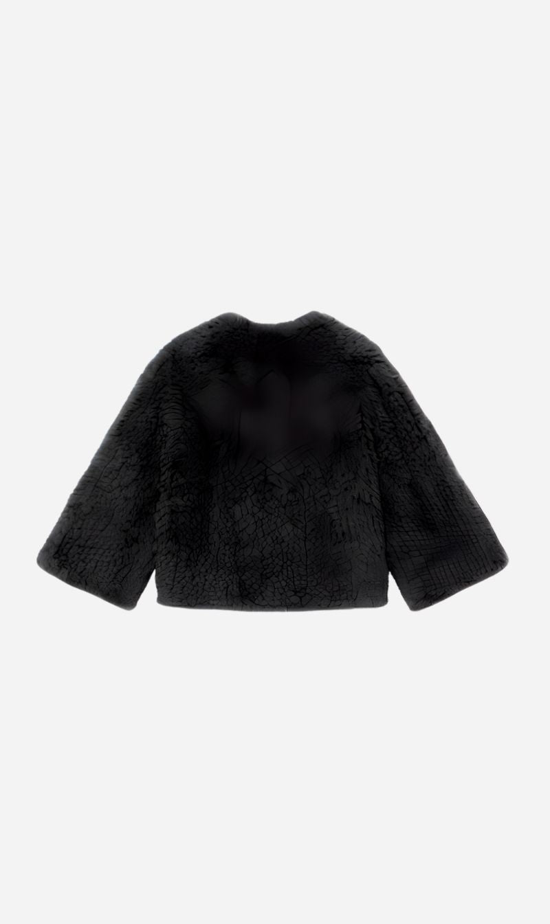 Yves Salomon | Jacket 50cm Knitted Rex Rabbit - Black