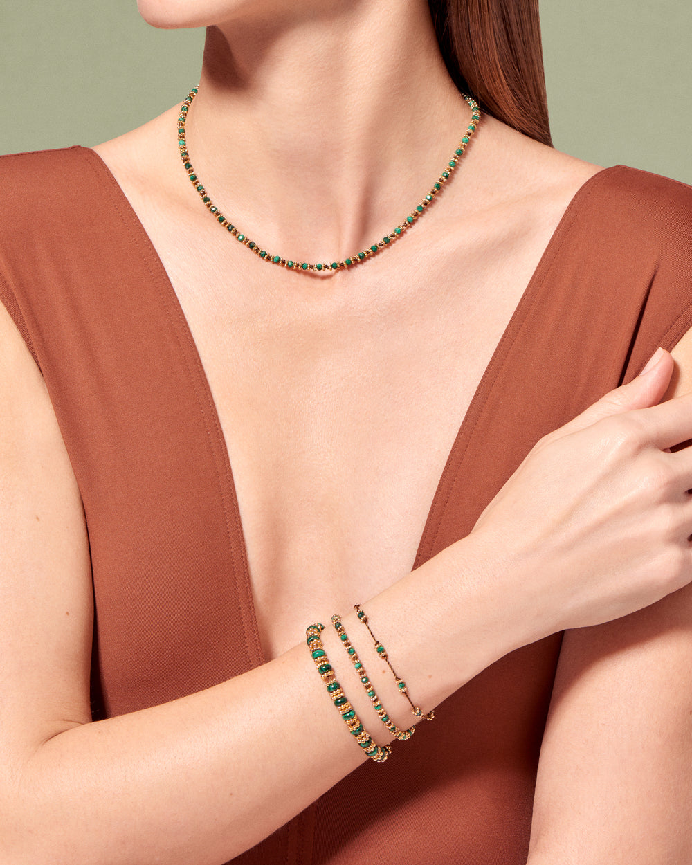 Tityaravy | Seda Bracelet - Beige / Malachite