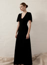 Luxe De Valentina | Fluted V-Neck Como Maxi Dress - Black