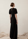 Luxe De Valentina | Fluted V-Neck Como Maxi Dress - Black