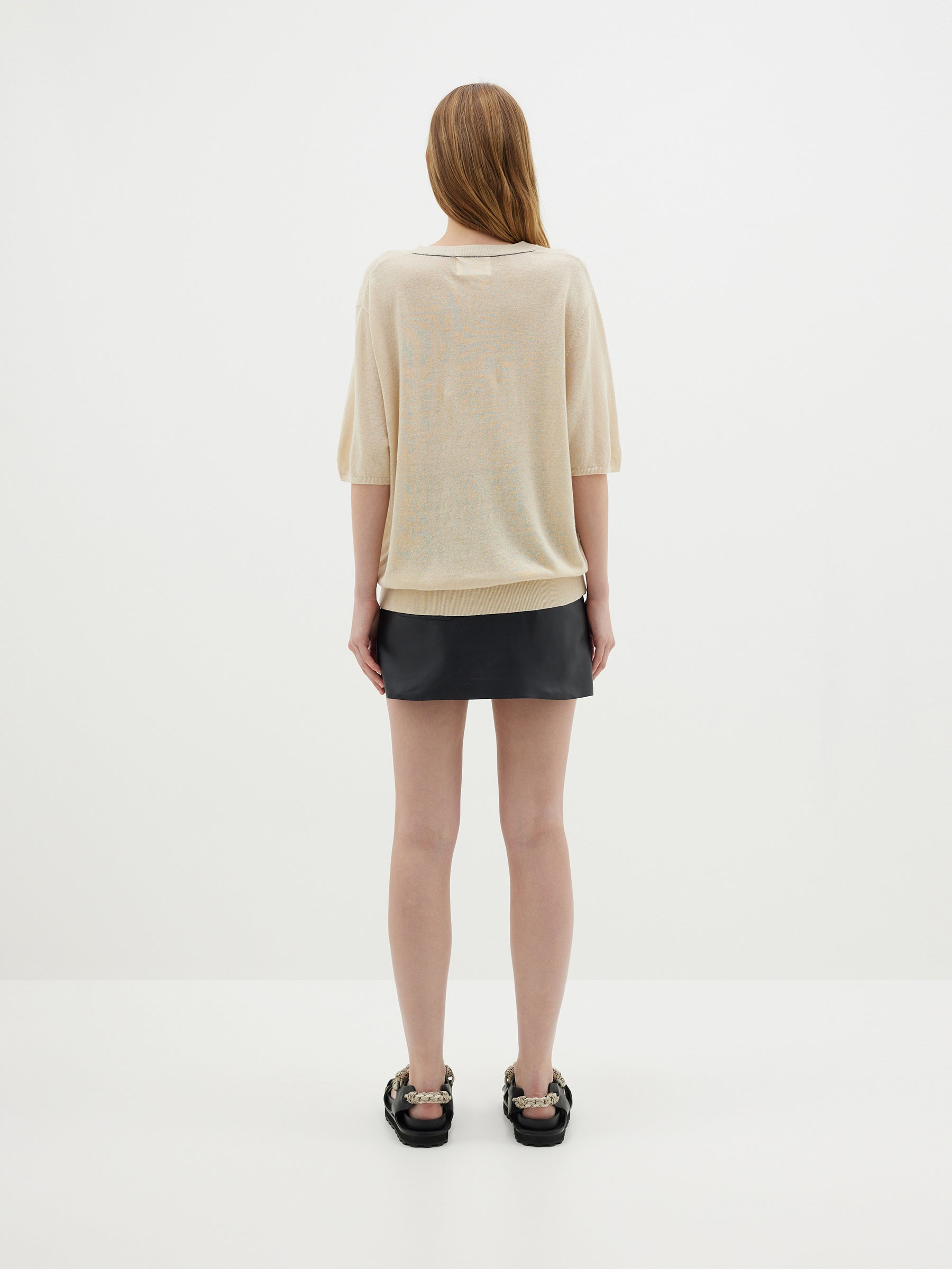 Bassike | Cotton Linen Fine Knit T.Shirt - Hazelnut