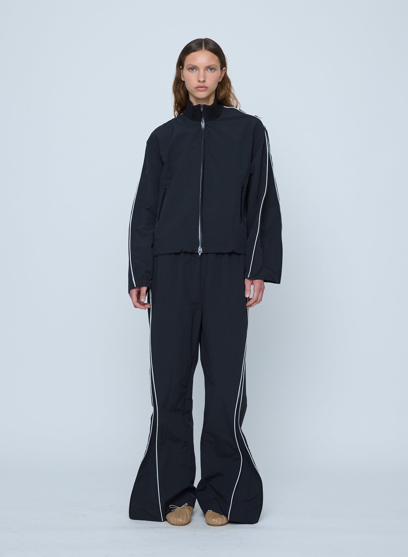 Wynn Hamlyn | Curved Leg Zip Track Pant - Black/White