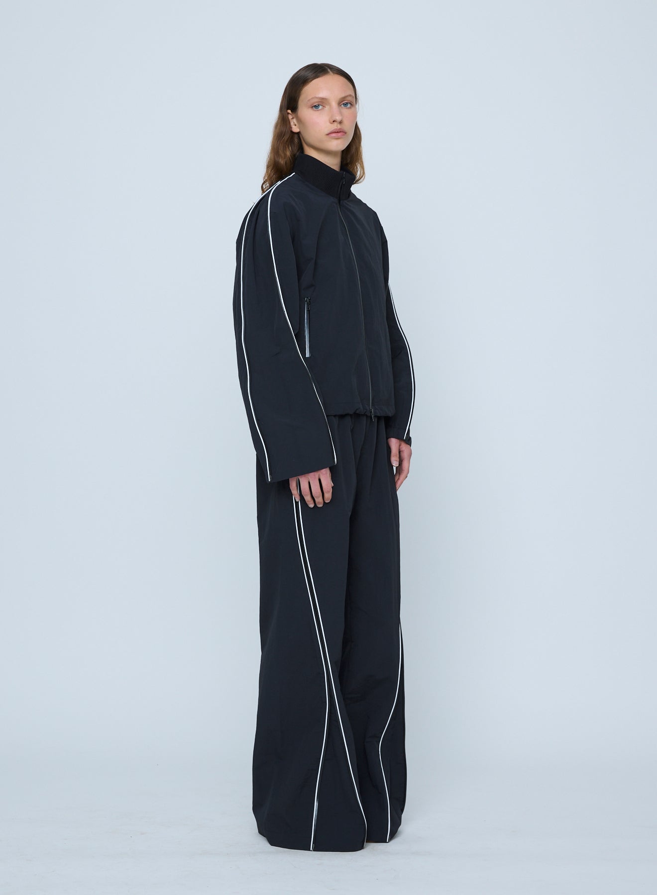 Wynn Hamlyn | Curved Leg Zip Track Pant - Black/White