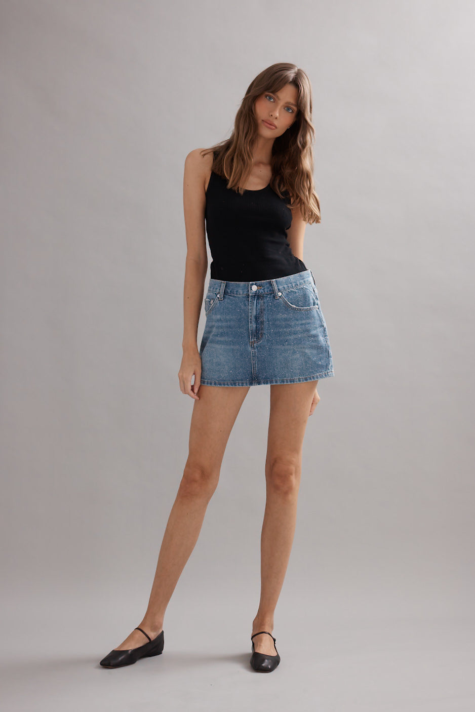 Caitlin Crisp | Billie Mini Skirt - Denim Glitter