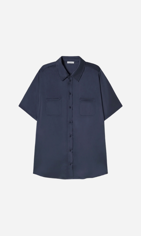 Silk Laundry | Short Sleeve Boyfriend Shirt - Midnight