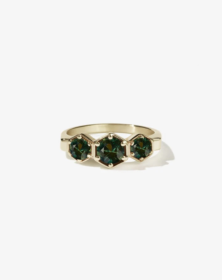 Meadowlark | 3 Hexagon Stone Ring - Green Sapphire