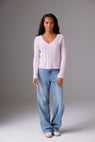 CRUSH | Nadia Rib V Cashmere Top - Lychee