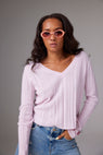 CRUSH | Nadia Rib V Cashmere Top - Lychee