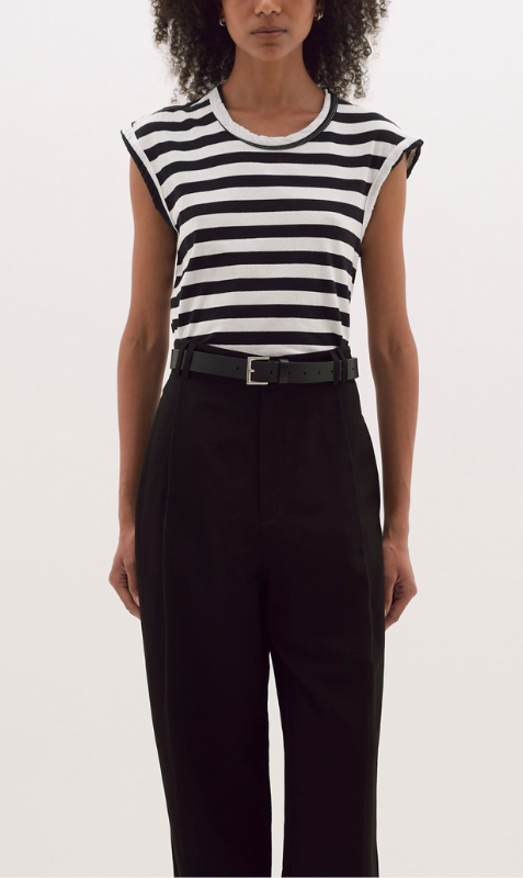 Bassike | Stripe Slim Muscle Tank - Black/Undyed