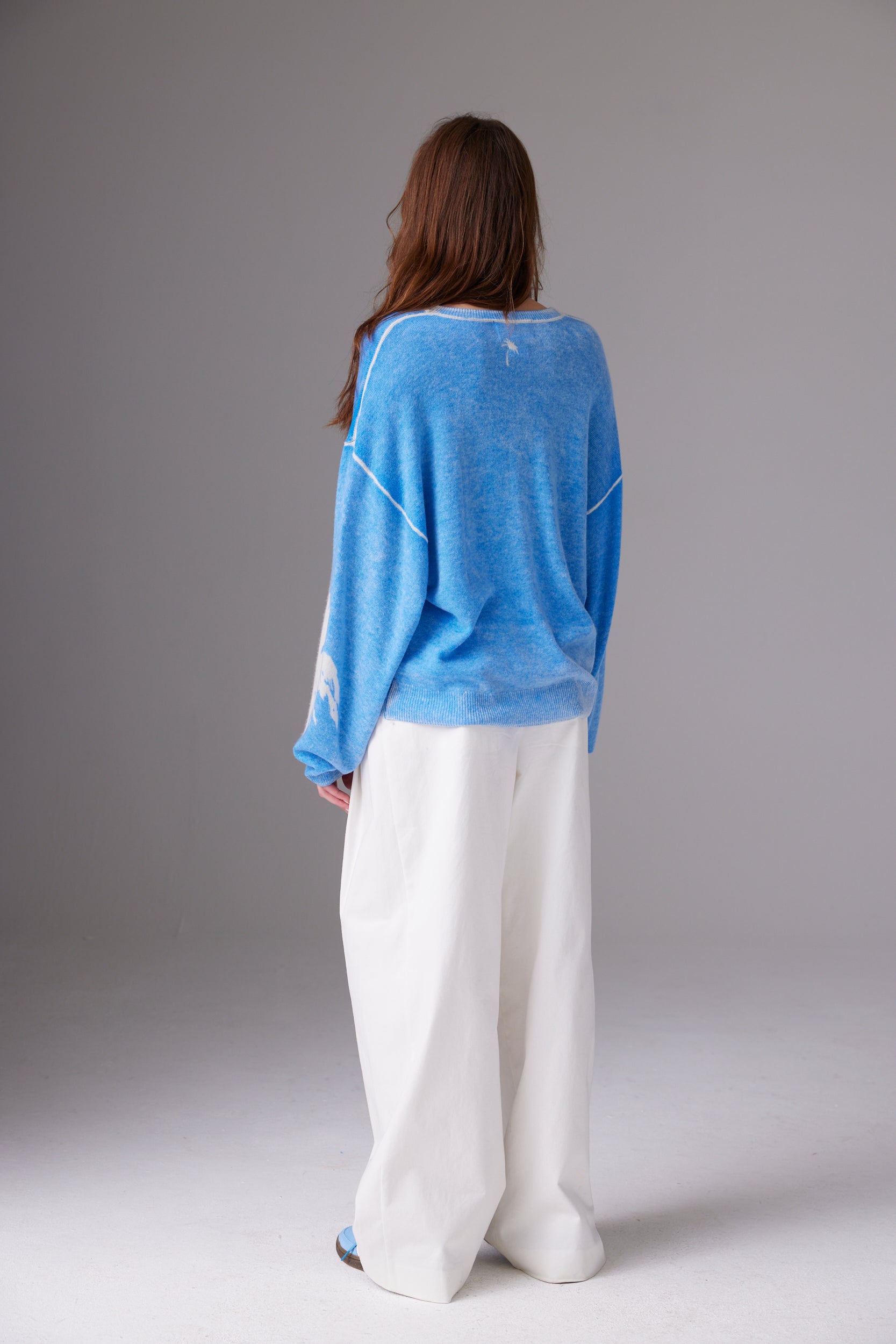 CRUSH | Palm Inked Cashmere Crew Sweater - Sky Mist