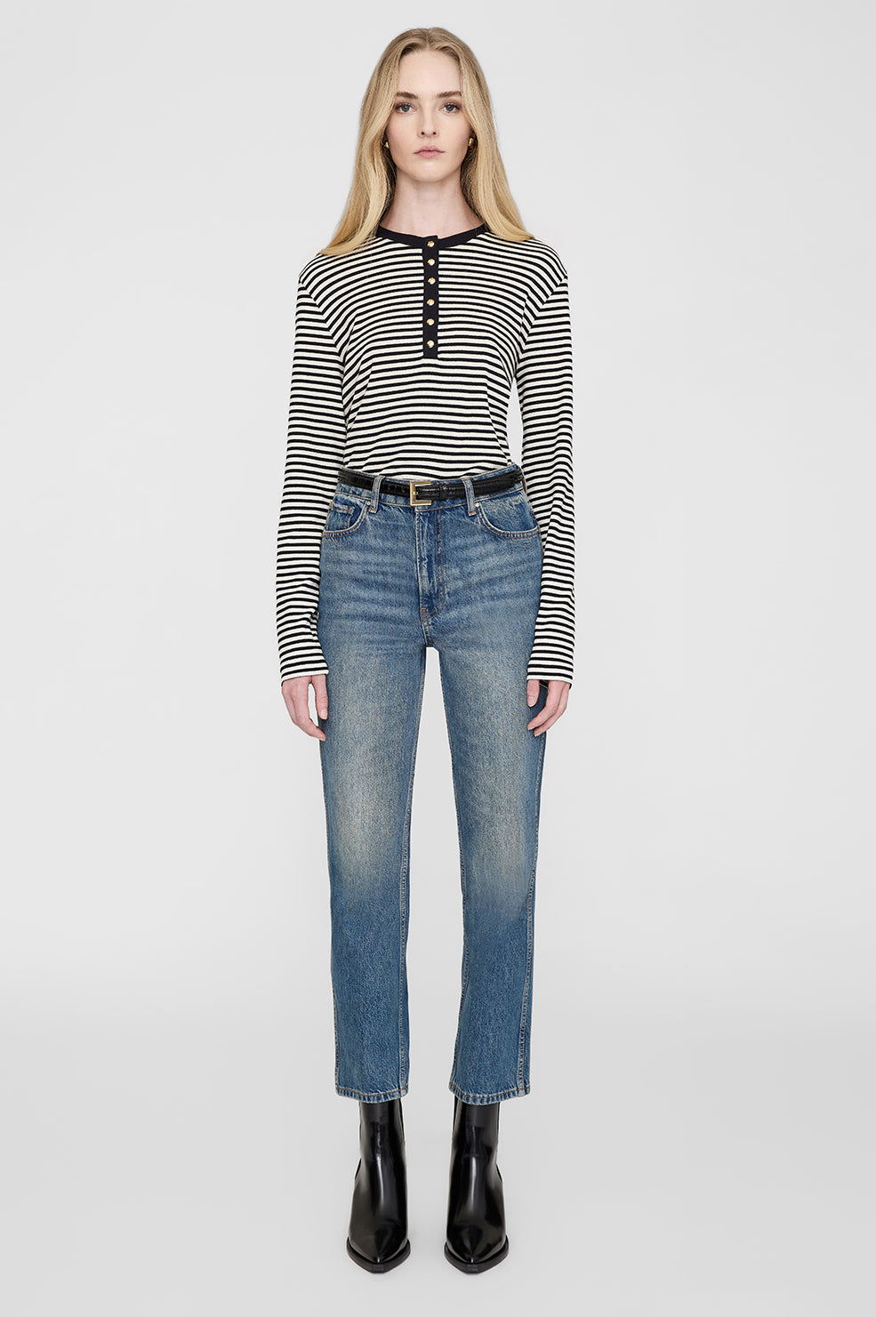 Anine Bing | Alessia Long Sleeve Tee - Cream & Black Stripe