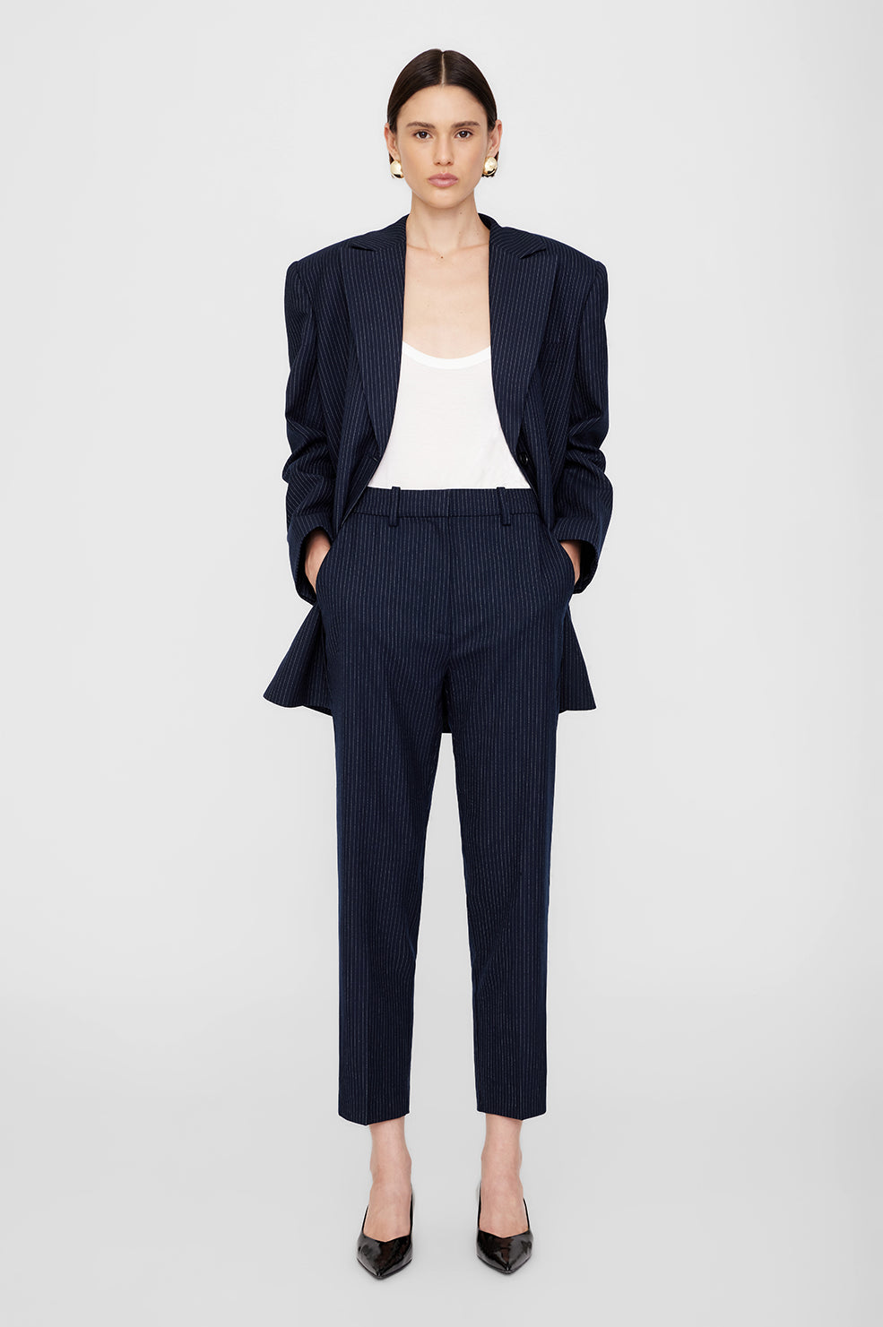 Anine Bing | Blaine Trouser - Navy Pinstripe