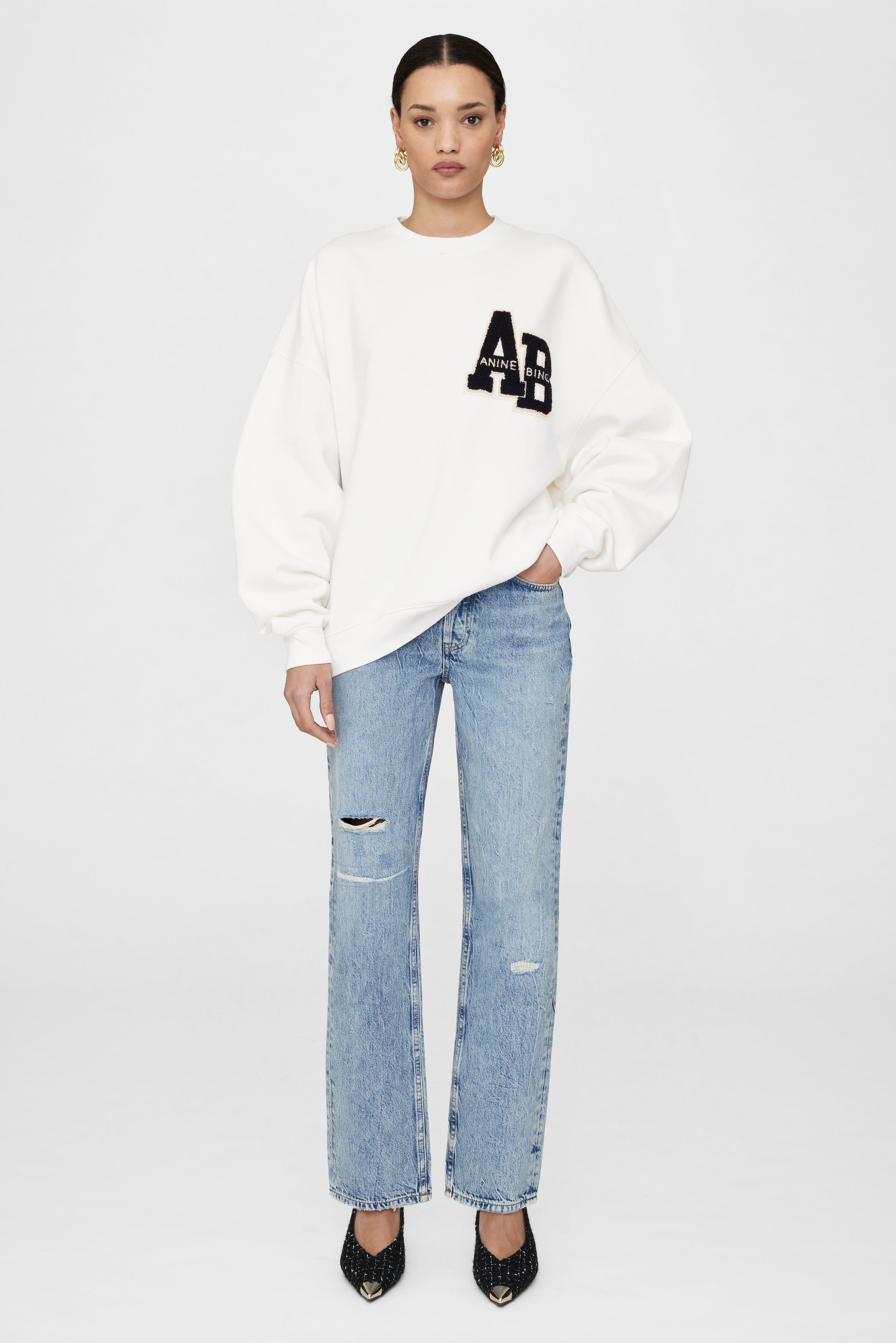 Anine Bing | Miles Oversized Sweatshirt Letterman - Off White