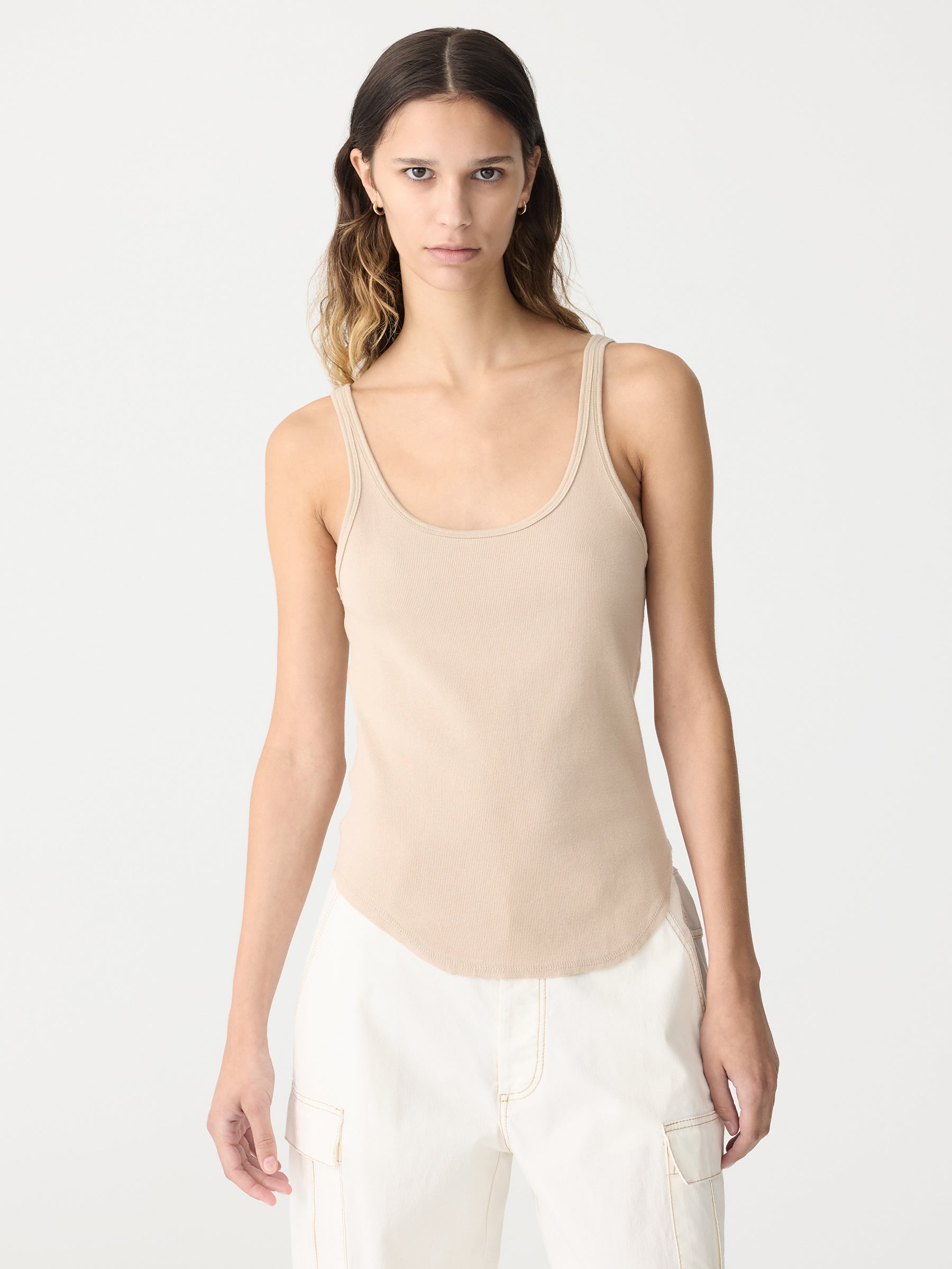 Bassike | Slim Scoop Rib Tank - Dune