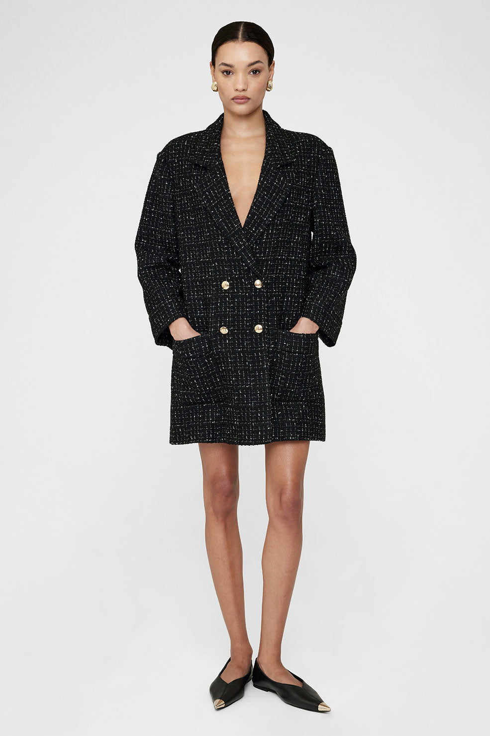 Anine Bing | Katharine Dress - Black & White Tweed