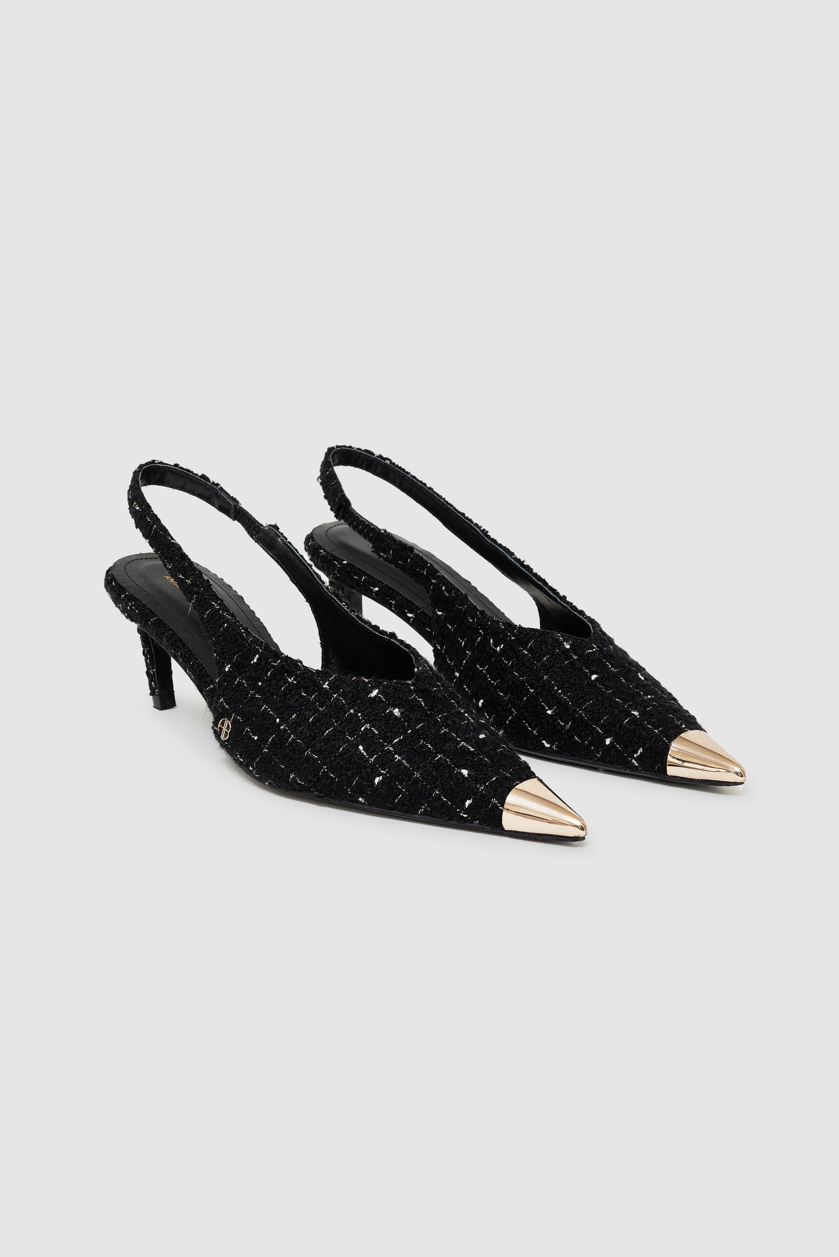 Anine Bing | Nina Heels With Metal Toe Cap - Black & White Tweed