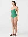 Bassike | Cross Back Swim One Piece - Green/White