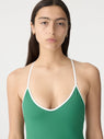 Bassike | Cross Back Swim One Piece - Green/White