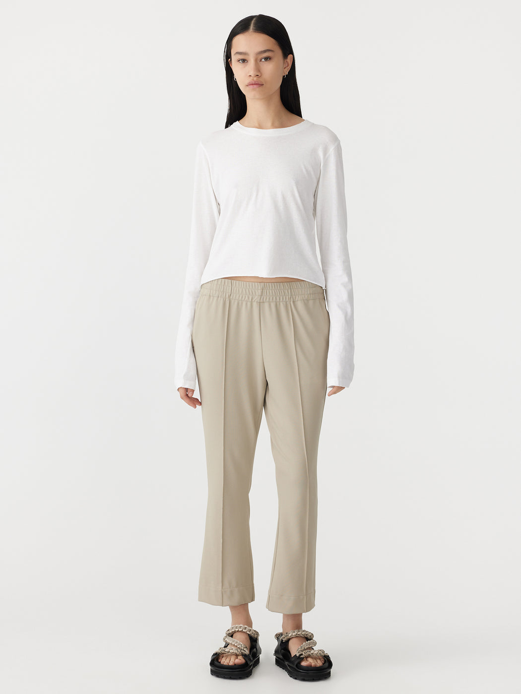 Bassike | Twill Flared Pant - Light Tan