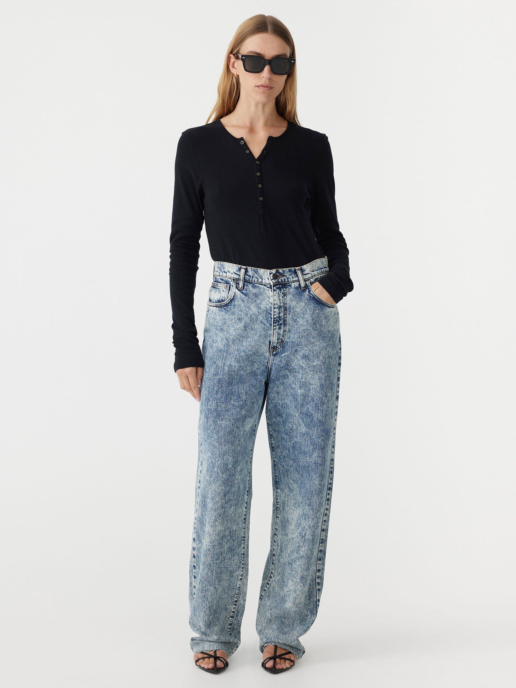 Bassike | High Rise Straight Leg Jean - Indigo Motley