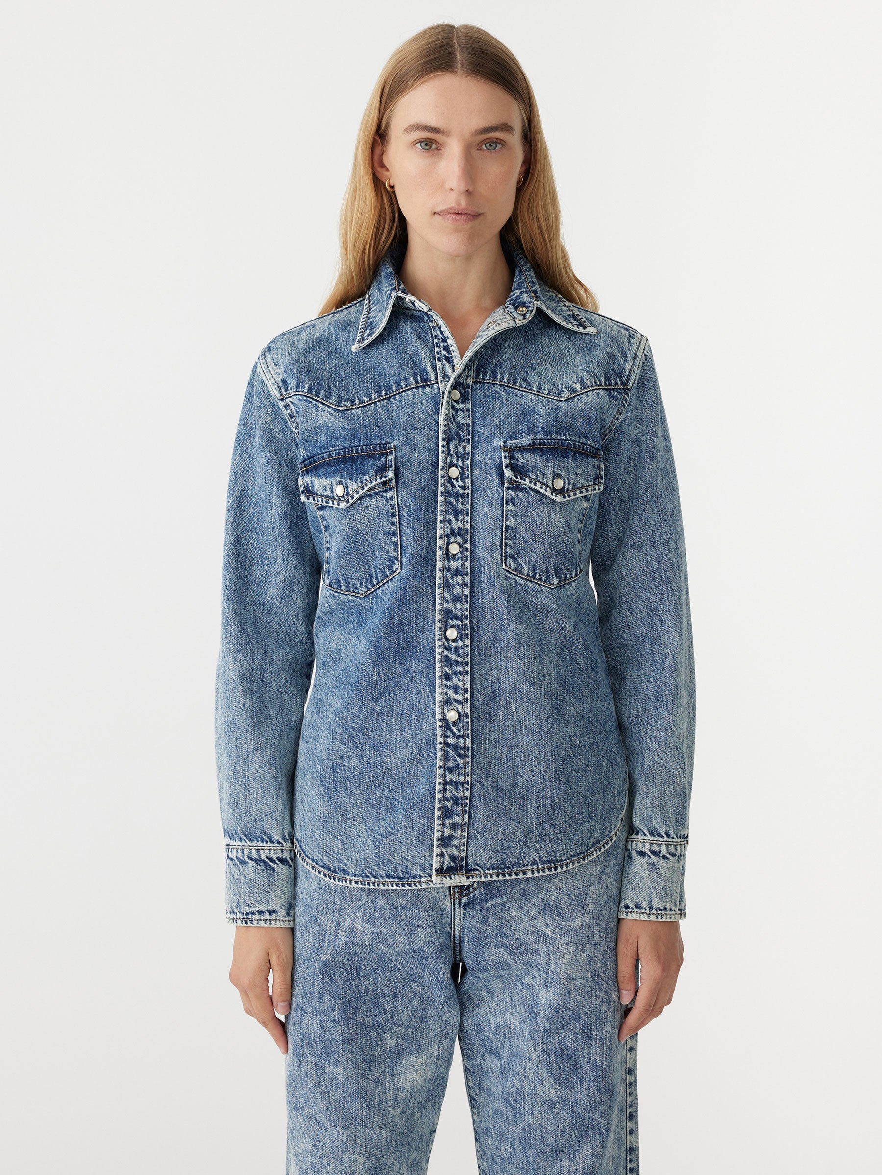 Bassike | Denim Darted Western Shirt - Indigo Motley