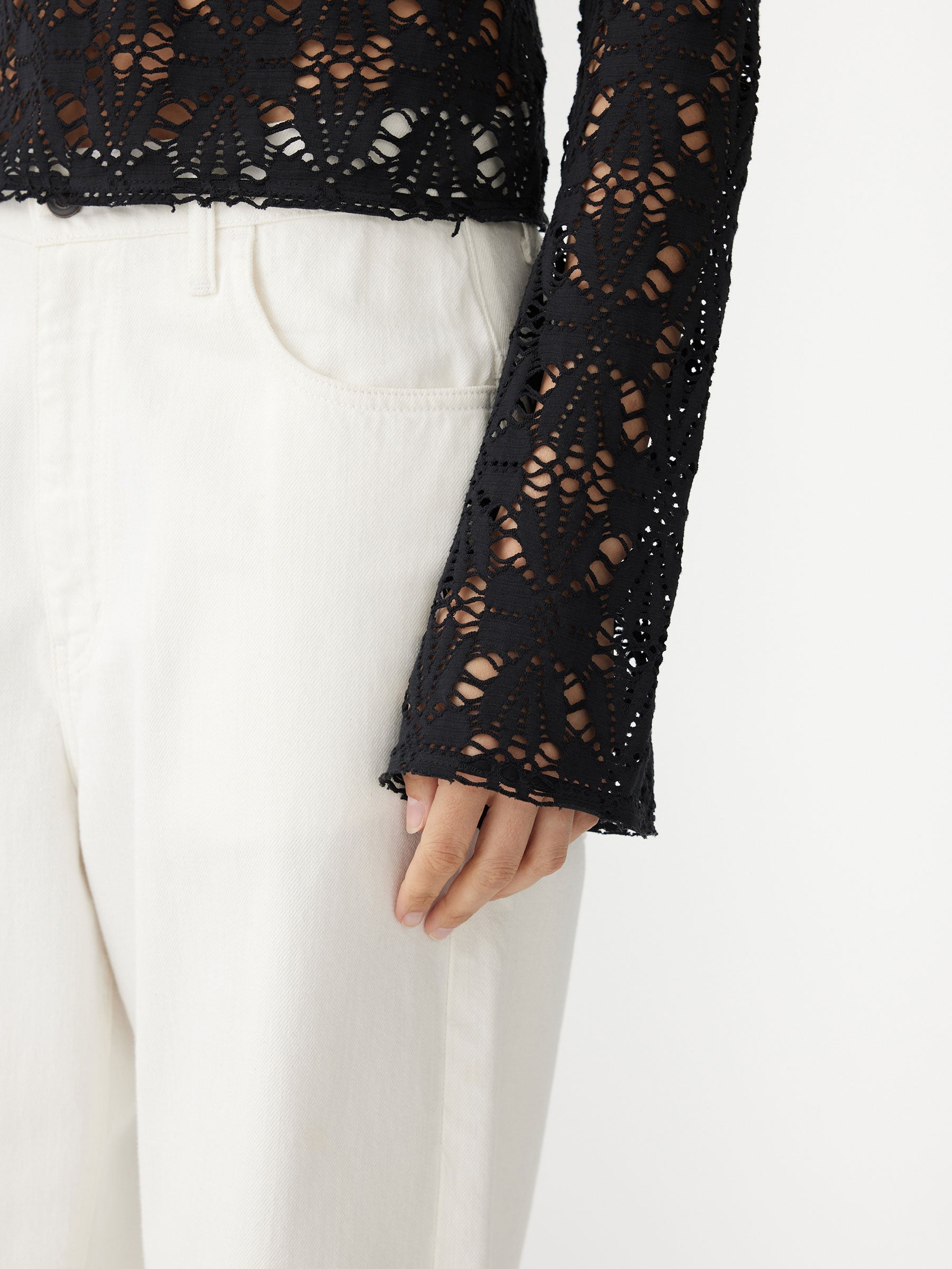 Bassike | Long Sleeve Lace Top - Black