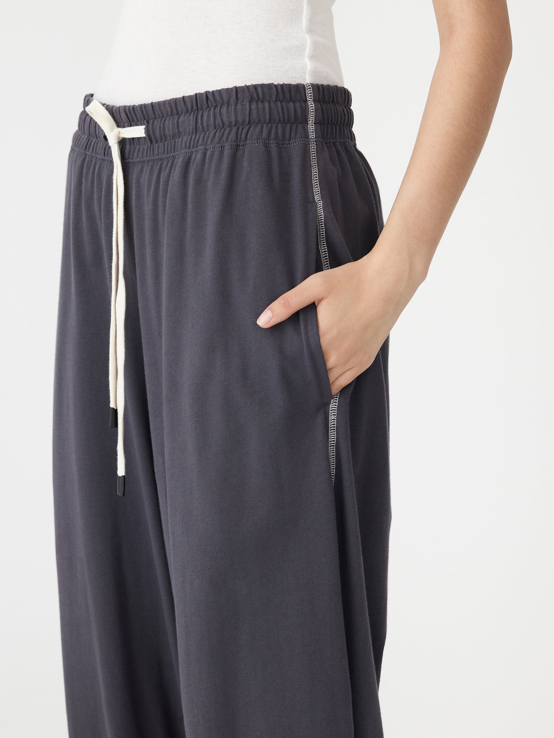 Bassike | Voluminous Jersey Pant - Washed Navy