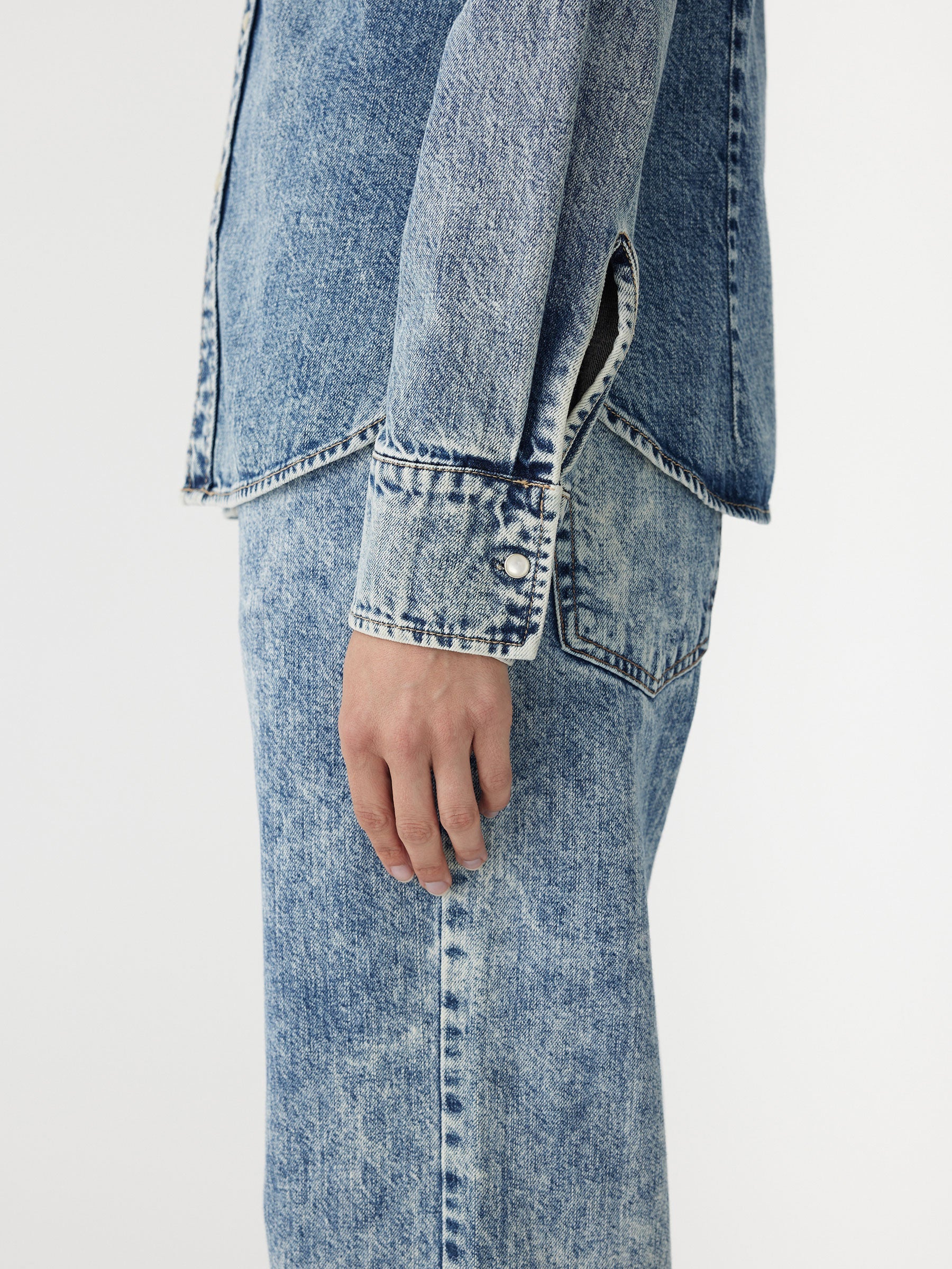 Bassike | Denim Darted Western Shirt - Indigo Motley