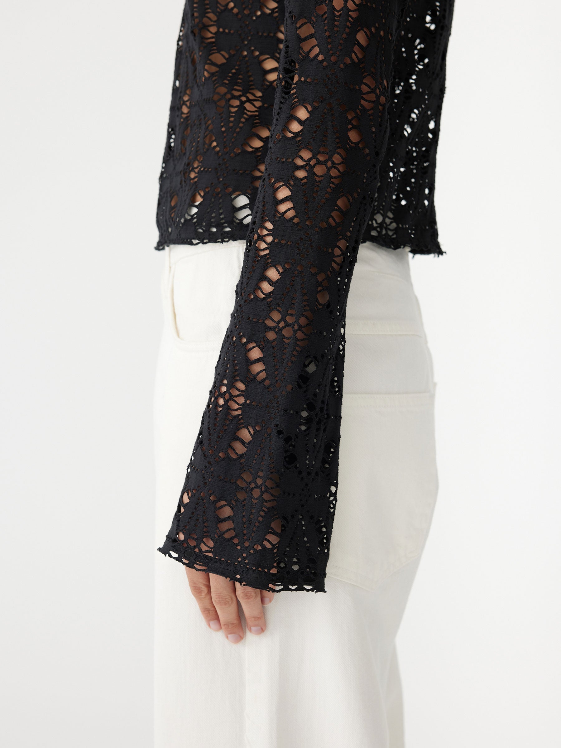 Bassike | Long Sleeve Lace Top - Black