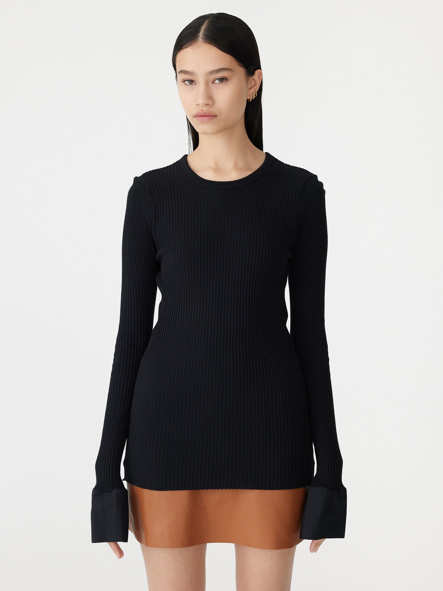 Bassike | Contrast Cuff Rib Long Sleeve T.Shirt - Black