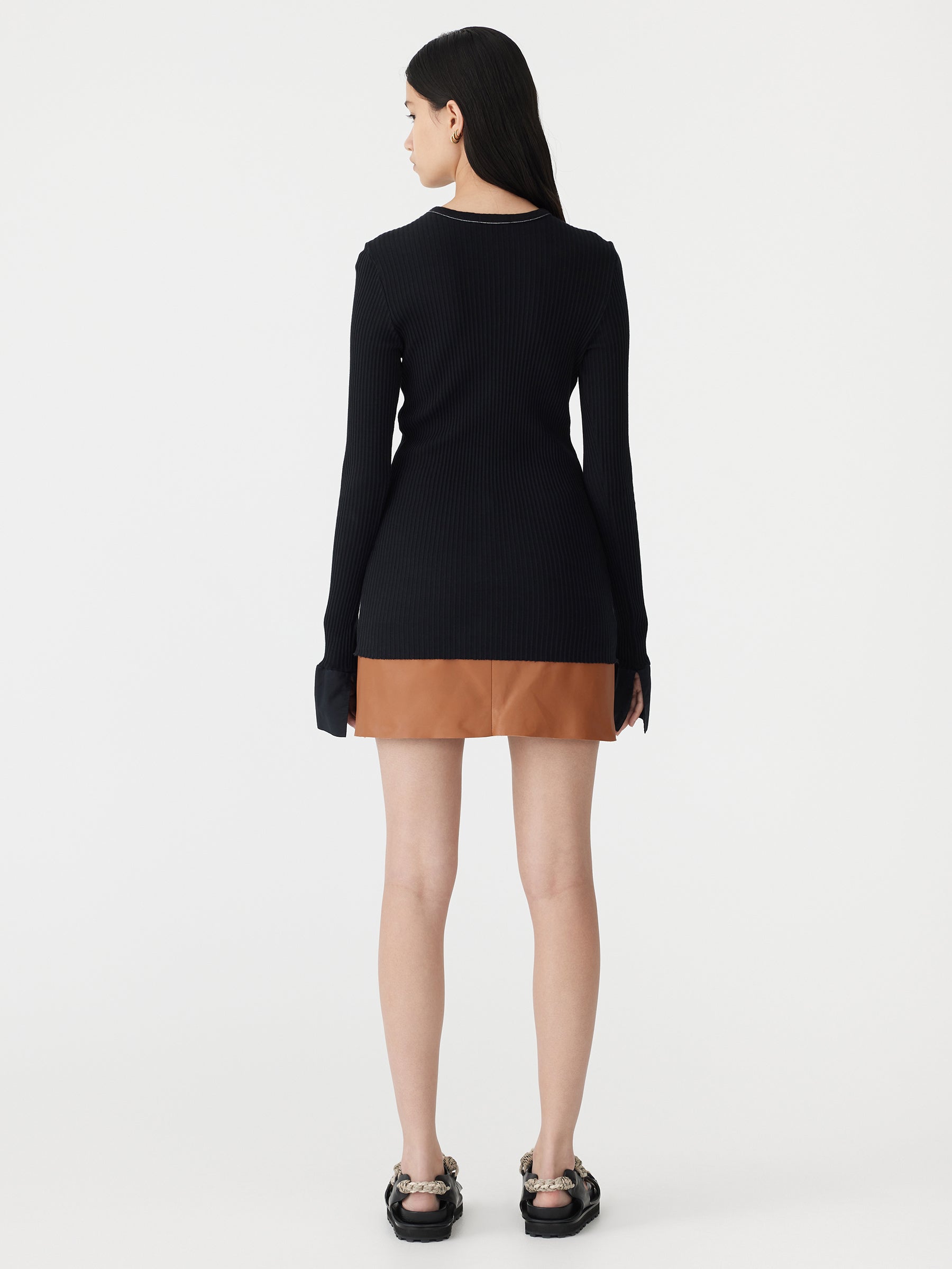 Bassike | Contrast Cuff Rib Long Sleeve T.Shirt - Black